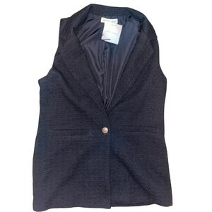 Black Textured Tweed‎ Vest Sz large Gold Button Lined NWT Happily Grey